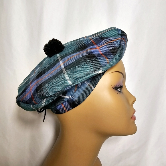 Lochcarron 100% New Wool Green & Blue Plaid Tam O'Shanter Scotland Hat - Picture 3 of 9